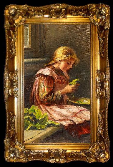 framed  Giacinto Diano Girl cleaining lettuce, ta009-2